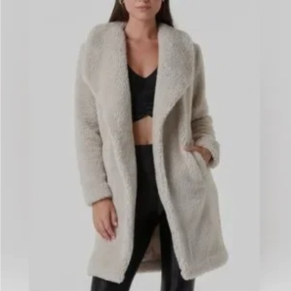 Niki Sherpa Lapel Cardigan in Med  Gray